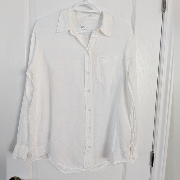 Gap 100% linen white button down shirt loose fit medium - Picture 2 of 8